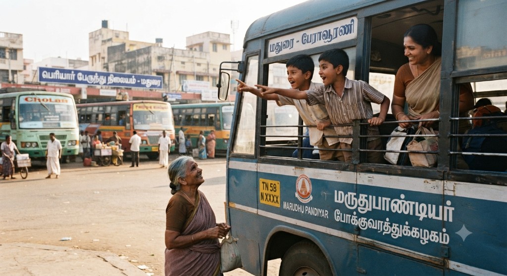 மதுரை பெரியார் பேருந்து நிலையம் — அம்மாச்சியைச் சந்திக்கும் குடும்பப் பயணம்